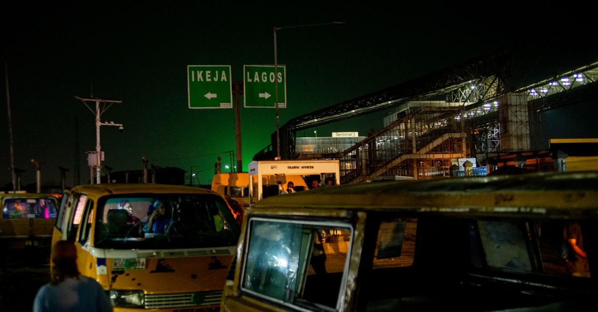 Traffic on a Lagos road at night