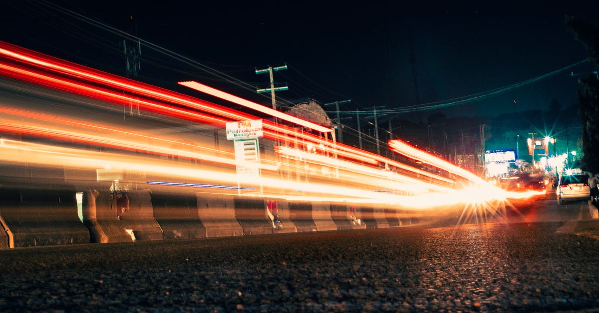 Light trails on a Lagos street at night